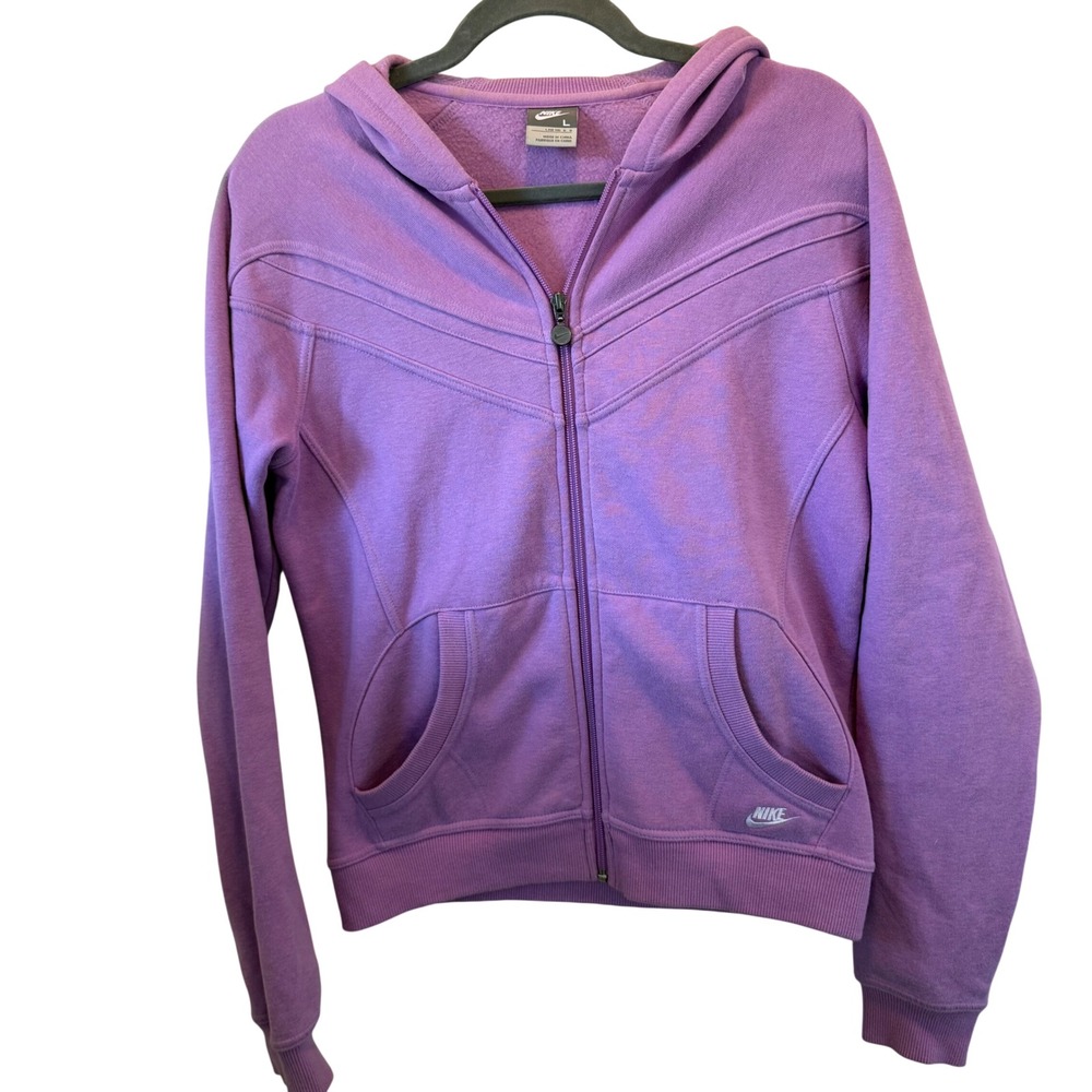 Nike Girls Full Zip Hoodie Purple Fleece Jacket Size L 12-14 Logo Sporty Cozy